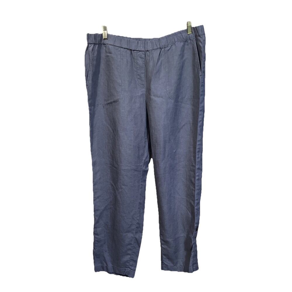 Pure Jill Linen Pull On Ankle Capri Pants Large Gray Lagenlook Beachy Minimalist
